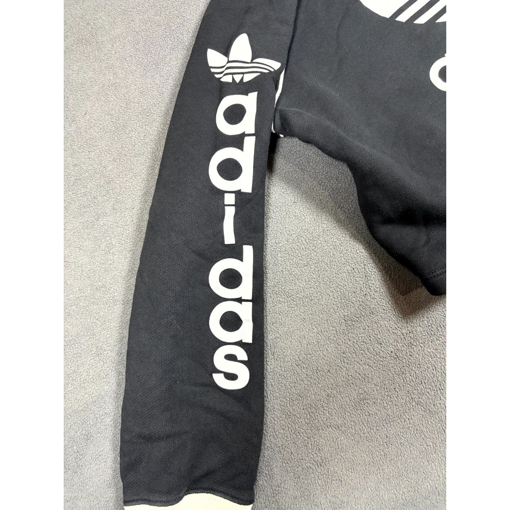 Adidas Cropped Sweatshirt Womens Medium Black French Terry Lined Raglan Sleeve - Picture 8 of 8